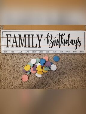 Family Birthdays Sign with Colorful Birthday Tags